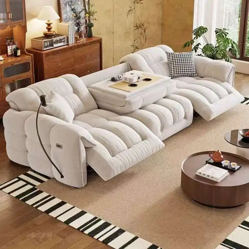 Luxury-Style Three-Seat Chesterfield Sofa Multi-Functional Extendable Recliner Sofa for Apartment Hotel Fabric Sponge Filling