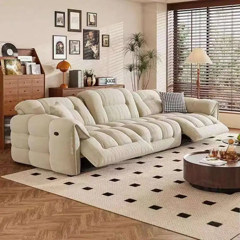 Luxury-Style Three-Seat Chesterfield Sofa Multi-Functional Extendable Recliner Sofa for Apartment Hotel Fabric Sponge Filling