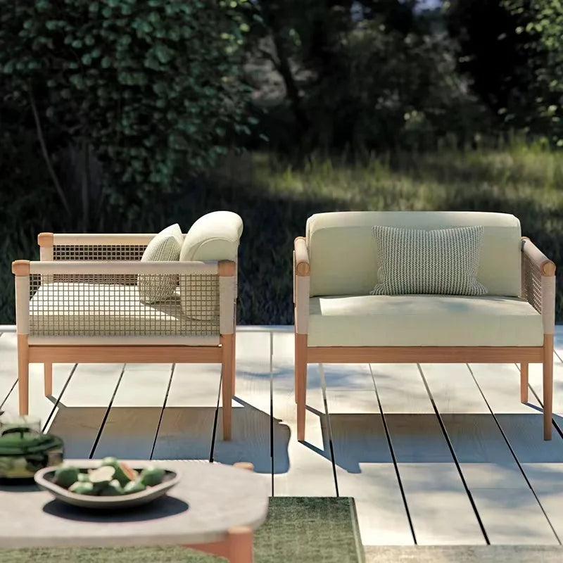 Outdoor Courtyard Rattan Sofa Preservative Wood Teak Model Room Outdoor Garden Balcony Hotel Leisure Sofa