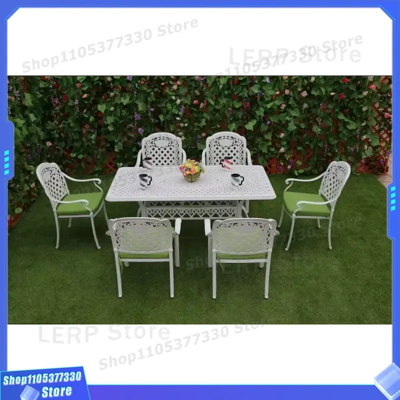 Cast Aluminum Garden Furniture Set Outdoor Patio Table and Chairs 2 4 6 Seater Casual Balcony Courtyard Metal Dining Ensemble