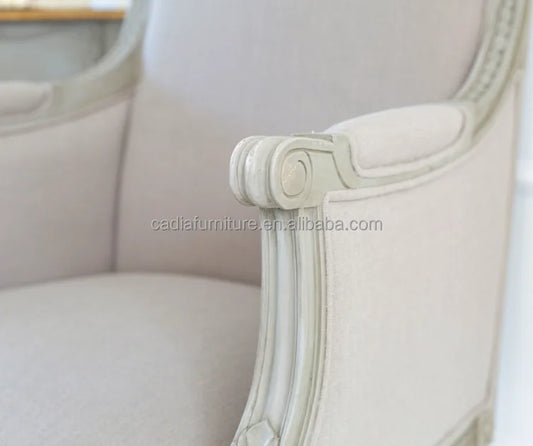 Classics White Color Paint Armchairs White Cotton Cover Solid Wood French Provincial Fabric Sofa Armchair