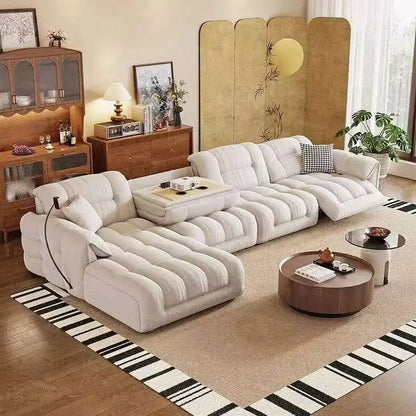 Luxury-Style Three-Seat Chesterfield Sofa Multi-Functional Extendable Recliner Sofa for Apartment Hotel Fabric Sponge Filling