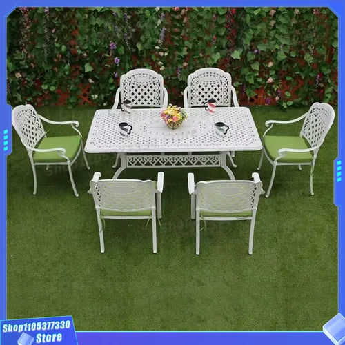 Cast Aluminum Garden Furniture Set Outdoor Patio Table and Chairs 2 4 6 Seater Casual Balcony Courtyard Metal Dining Ensemble