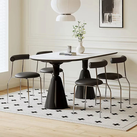 Cream Style Premium Small Stackable Dining Chairs Rock Slab Table Top Dining Room Table and Chairs