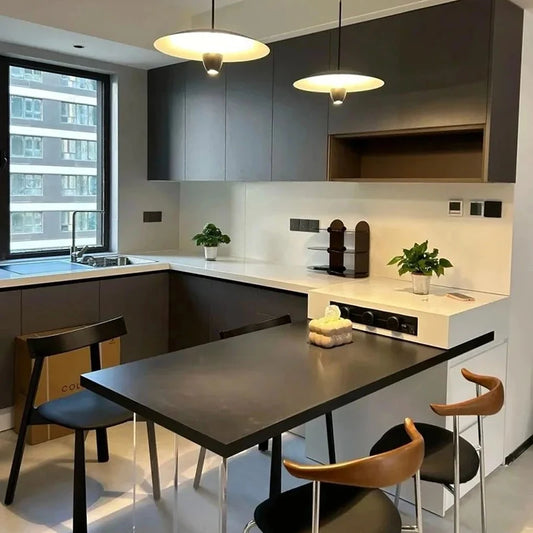 Dark-Colored Modern Luxury High-End Villa Kitchen Furniture Cabinet Custom Modular Wooden Veneer Sink
